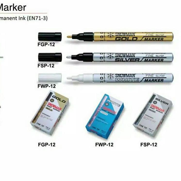 

SNZ Spidol Snowman Permanen Marker Fine Tip Gold FGP-12 Silver FSP-12 White FWP-12❉ (Stok Banyak)Harga murah ➱