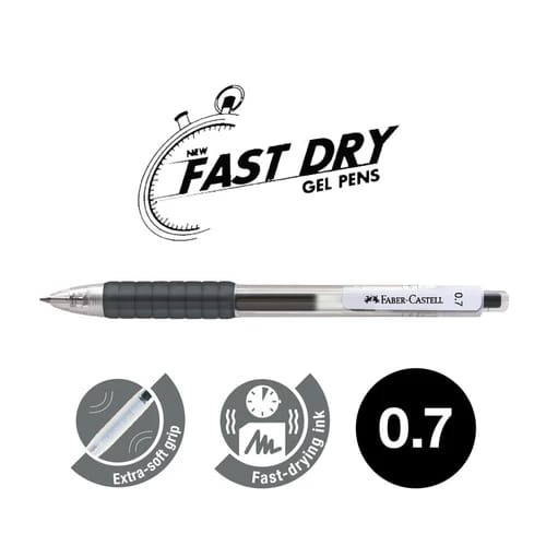 

ballpoint gel fast pen dry faber castell 05 atau 07 satuan hitam atau biru