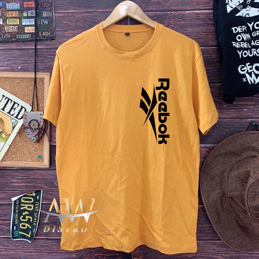 COD Baju Kaos Distro Rebo0k Text Hitam Premium Quality Lengan Pendek Kaos Tulisan Kaos Kata-Kata Kaos Sablon