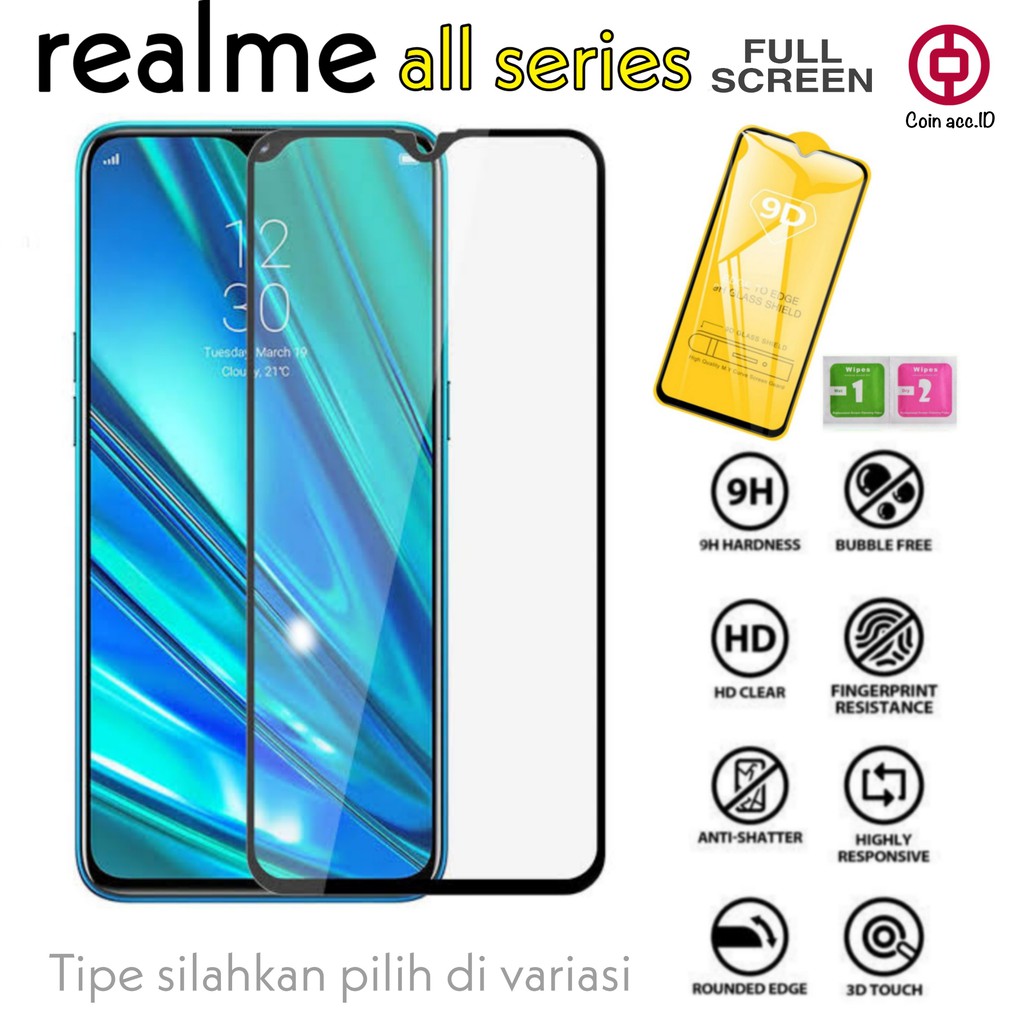 FULL 9D Tempered Glass Realme NARZO 20/20A/30A/10A/C11/C12/C15/C3/C2/C1/U1/5i/5/6 pro/5s/3/2/XT/X/X2