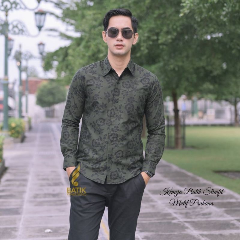 Hem Batik Prabuseno Pria Lengan Panjang Motif Prahana Formal Kerja Kantoran Guru Modern Premium Katu