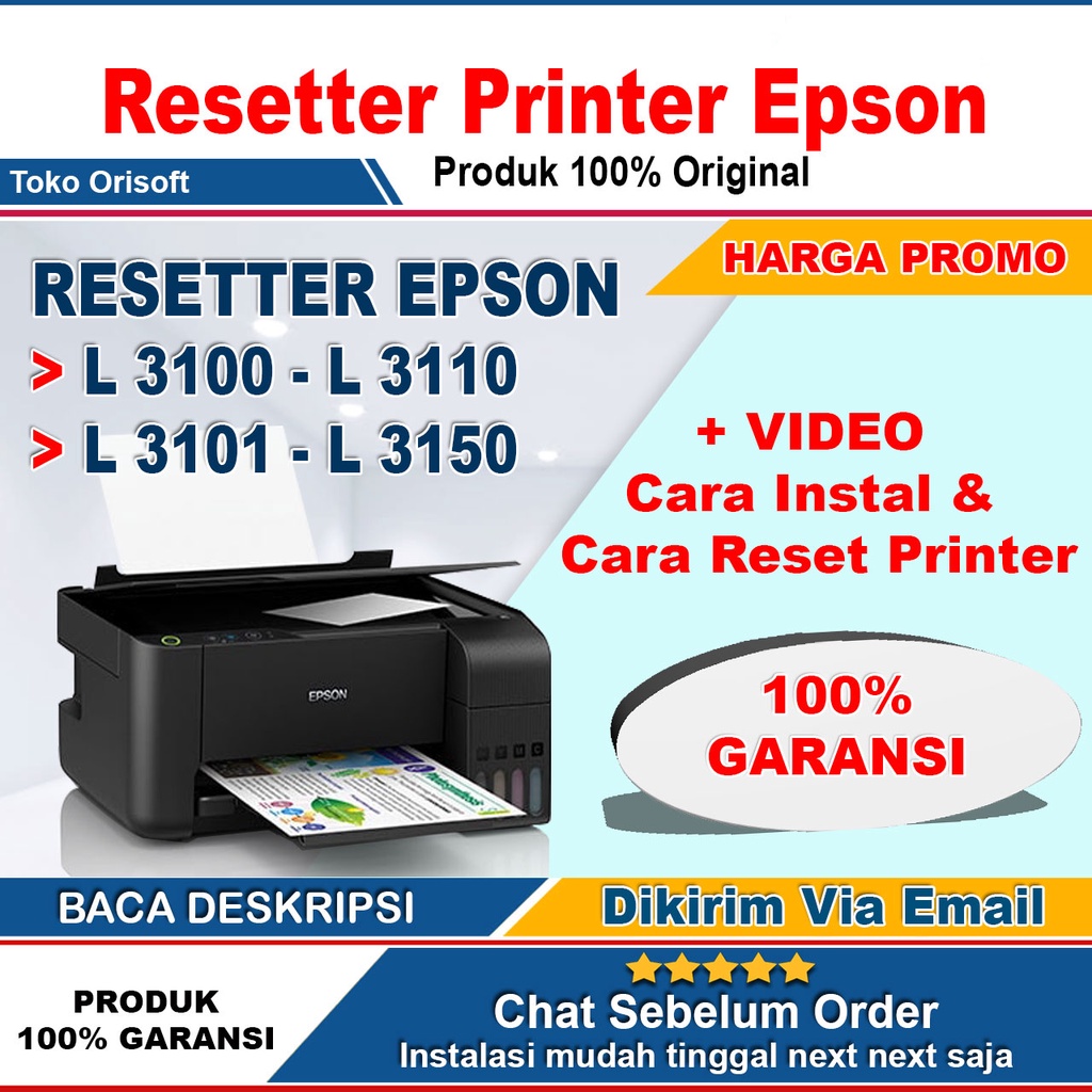 Software RESETTER Epson L3110-L3150-L3100-L3001/+ Video Panduan Reset Printer Full Version