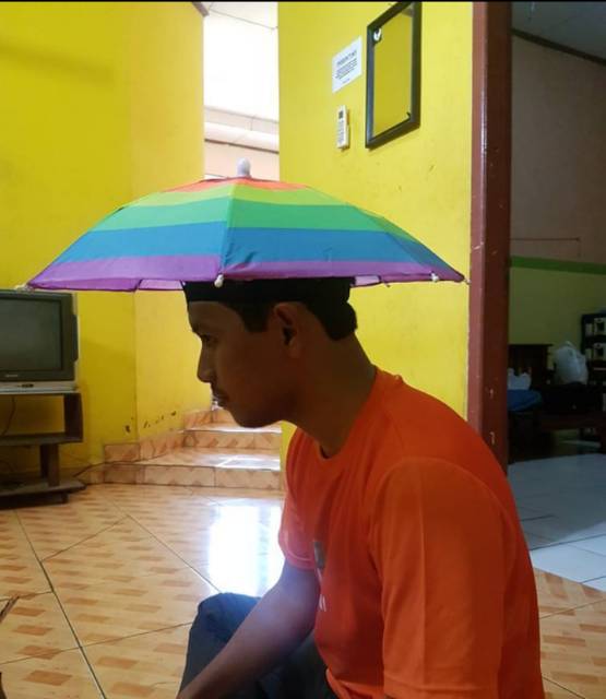 Topi Payung umbrella Topi Mancing Gold Outdoor Anti Hujan dan panas / topi unik