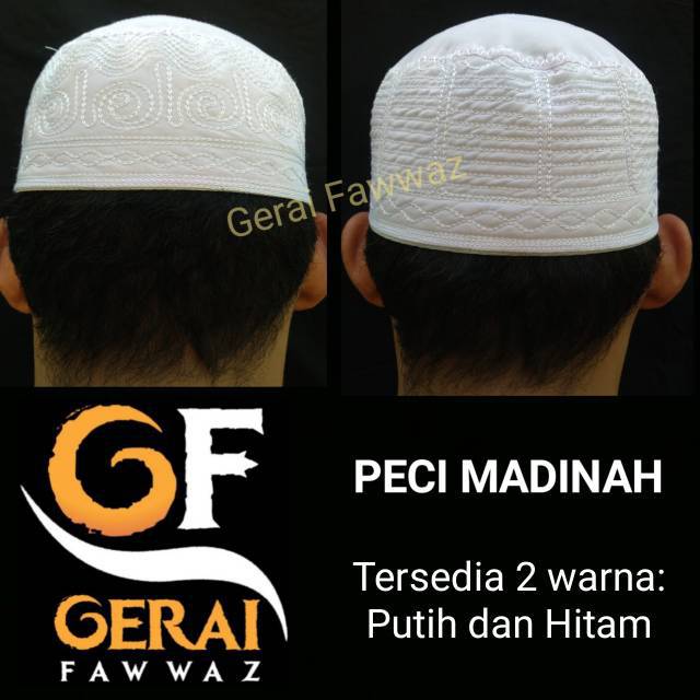 Peci Katun Bordir Putih / Hitam | Peci Madinah