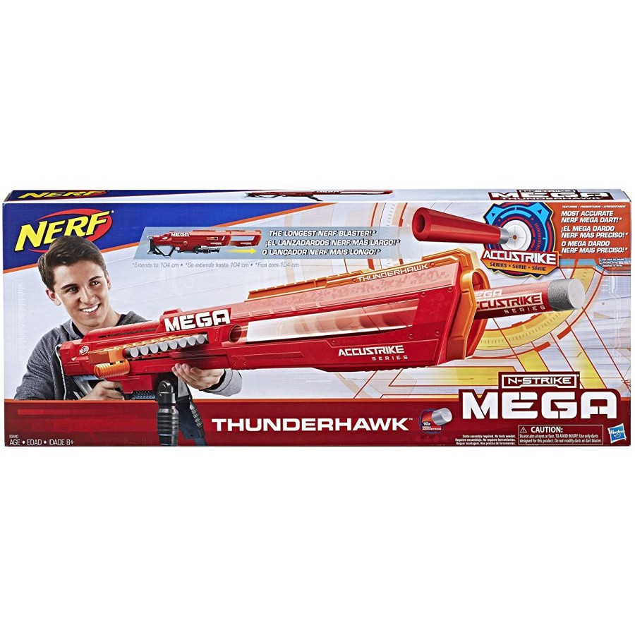 Mainan Pistol NERF N-STRIKE MEGA ACCUSTRIKE SERIES THUNDERHAWK MERAH ORIGINAL PROMO Senapan Anak