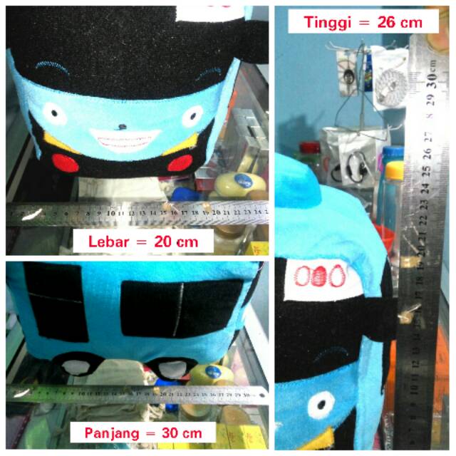 [1 kg = 4 Pcs = FREE ONGKIR] BONEKA BANTAL  TAYO MINI BUS BORDIR TERMURAH 30X20 CM