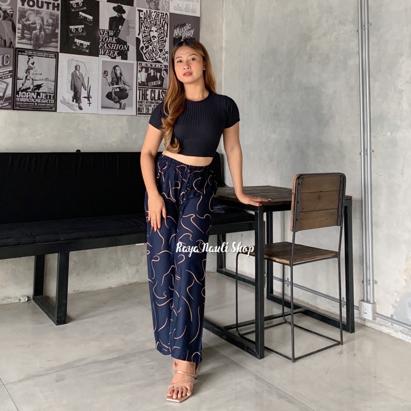 Kulot Motif Bali Rayon Premium-Kulot Garis Navy