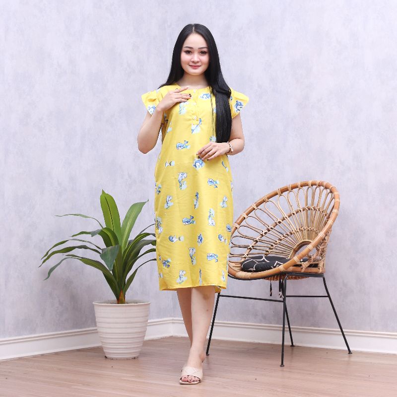 Daster Batik Lengan pendek - Motif Acak / Campur - Leher Kancing /Batik karakter busui-Lumba2 kuning