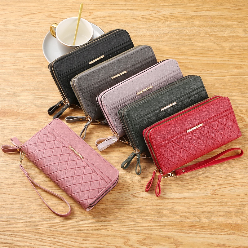 Satu7an D55 Dompet Panjang Wanita Zipper Korea Fashion Stylish Simple Dompet Clutch Cewek 2 Resleting PU