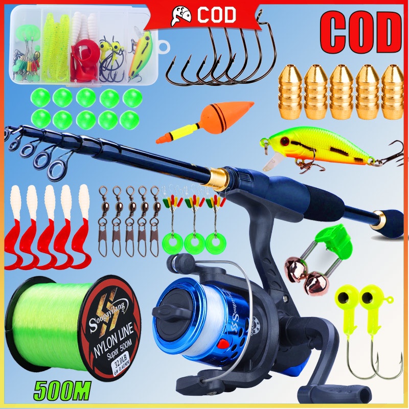 Sougayilang joran pancing set 1.8m-2.4m joran pancing carbon dan rell pancing pancing 500m senar pan