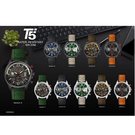Jam tangan T5 H3584G H3584 Pria Original Chrono Aktif Canvas