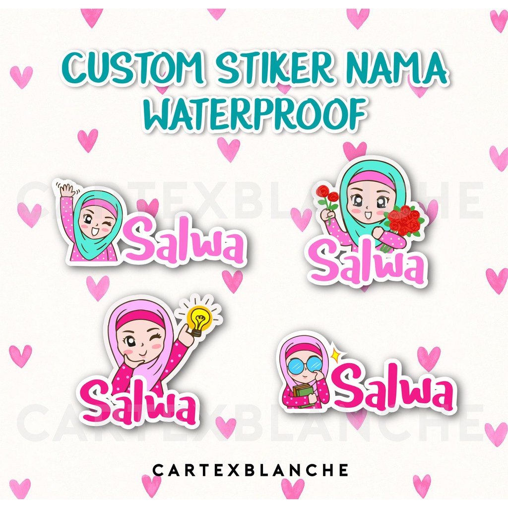 CUSTOM STIKER NAMA WATERPROOF MUSLIMAH CARTOON | Shopee Indonesia