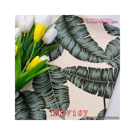 Kkv167 Kain Kanvas Bahan Rapel Semi Jeans Motif Banana Leaf / Daun Pisang