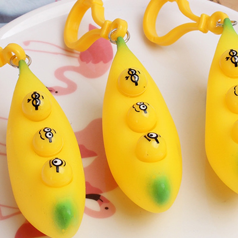 Mary 1Set Set Vinyl Relief Bubble Keychain Sensory Fidget Dengan Ornamen Pisang Mini