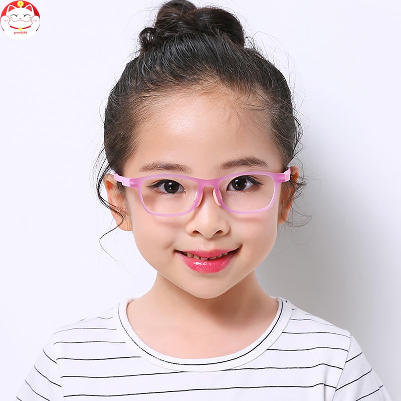 Glasses for Kids Boys Girls TR90 Square Flexible Frame Anti-Eyestrain Anti-Glare Age 4-10