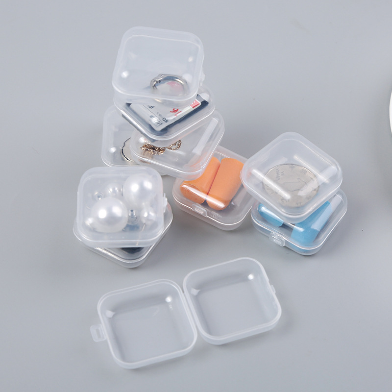 [Ready Stock ] 3.5*3.5cm Mini Portable Plastic Transparent Storage Boxes/ Square Jewelry Earplug Earring Protection Organizer/ Multi-function Case Home Independent  Parts Box