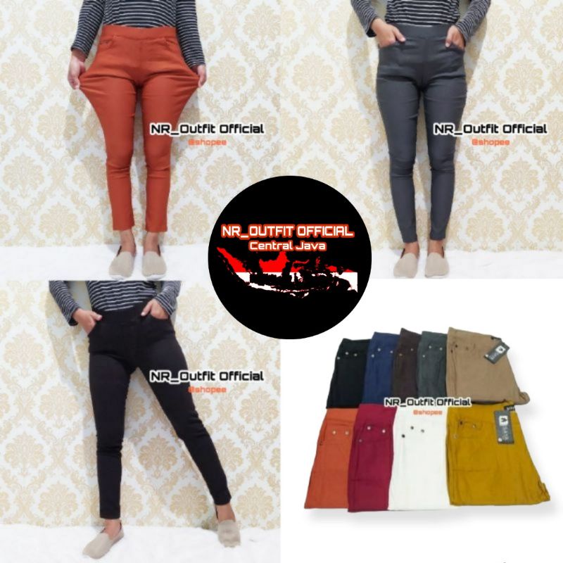 Celana Leging Saya Stretch Size M-L8 Bahan Melar Soft Jeans Tebal Tidak Nerawang Import Tregging Wanita Panjang Lejing Sport Full Karet Legging