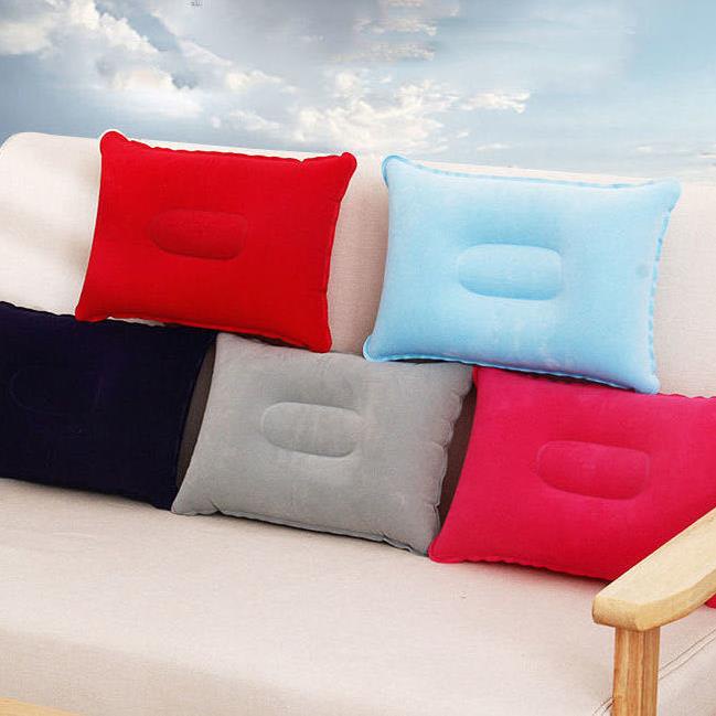 Bantal Angin Tiup Lipat Portable Travel Pillow Traveling Wisata Bludru Praktis Nyaman Empuk