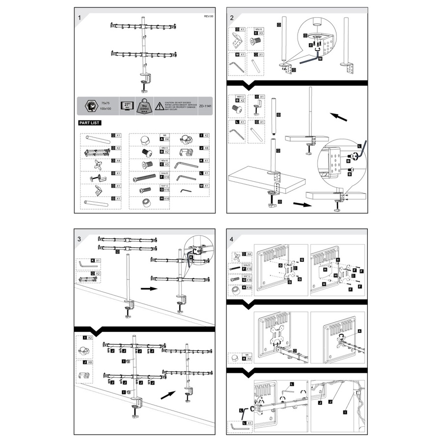 Bracket  Meja LCD LED TV 4 Monitor 13&quot; - 27&quot; OXIMUS HYDRA ZD1141 Desk Mount