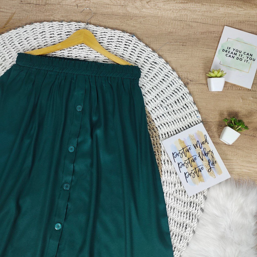 ROK SUPER JUMBO 100KG KE ATAS BUTTONSKIRT BIGSIZE - BISA COD - BUMIL - BAHAM ADEM GAK NERAWANG-HIJAU BOTOL
