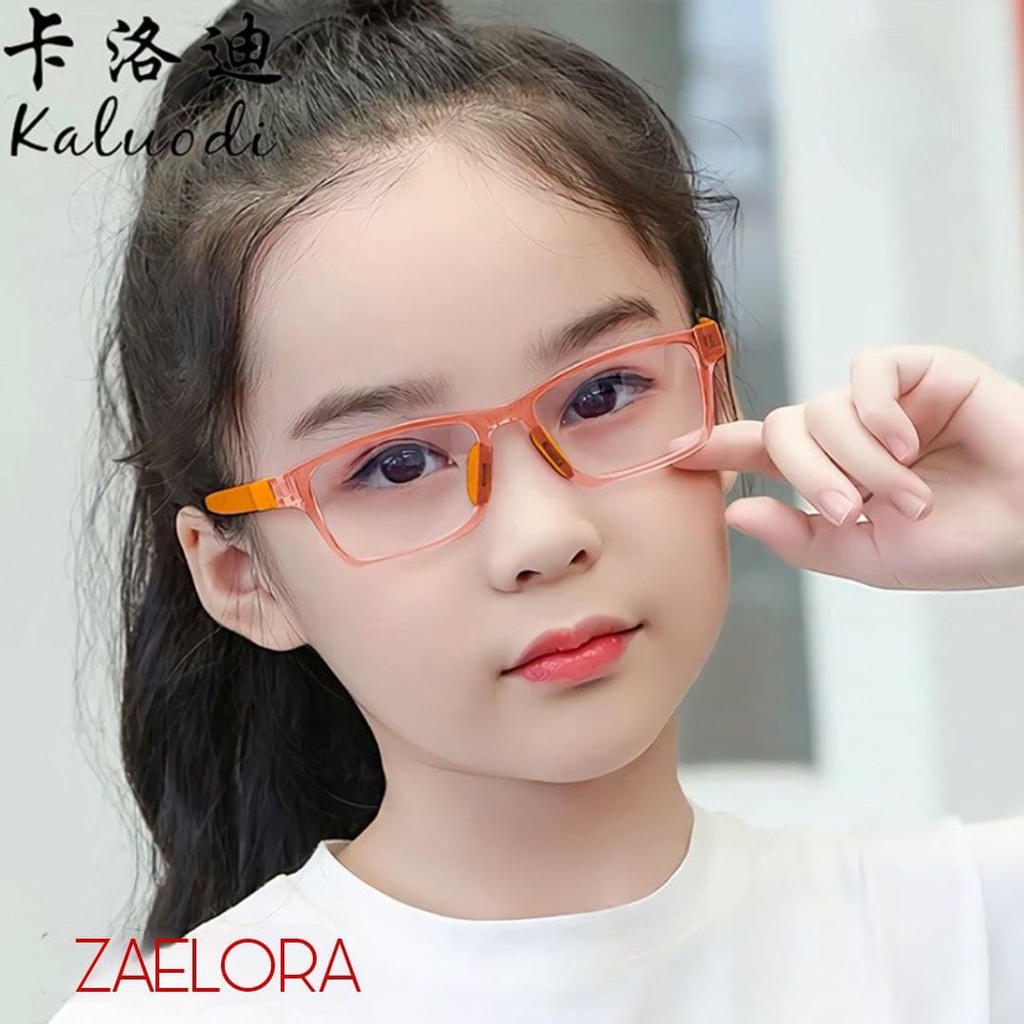 ZAELORA - Kacamata Anak Anti Radiasi Blue Ray Laki-laki & Perempuan (Design Korea)-Kotak orange