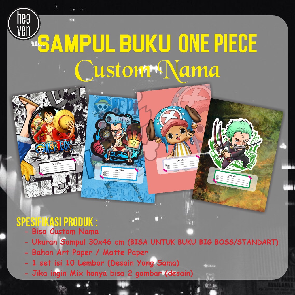 Sampul Buku Tulis ONE PIECE - Sampul buku anime - Sampul buku tulis onepiece - CUSTOM NAMA