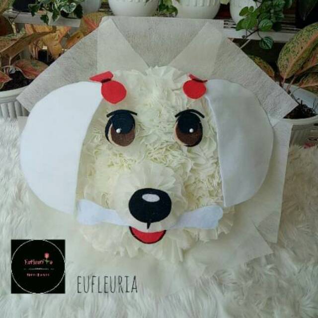 Buket Bouquet Wisuda Kertas Tisu Flanel Karakter dogy anjing kado ulang tahun kado siantar medan