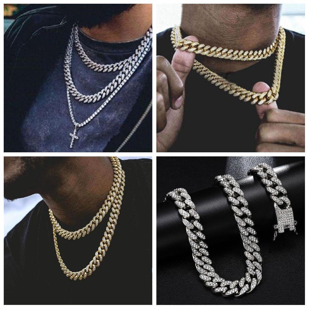 Suyo Kalung Rantai Lebar 12mm Hias Berlian Imitasi Gaya Hip Hop Untuk Wanita