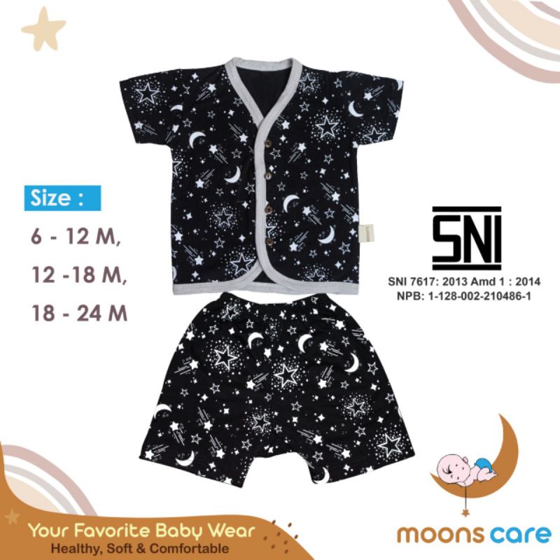 SNI SML Moons Stelan Pendek Kancing Motif Stelan Bayi Baju baru Lahir Stelan Baju Lucu stelan pendek