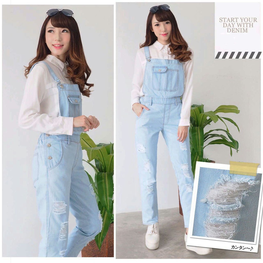 [Saniya Varian Warna RO] Jumpsuit Wanita Jeans Biru/Biru Muda