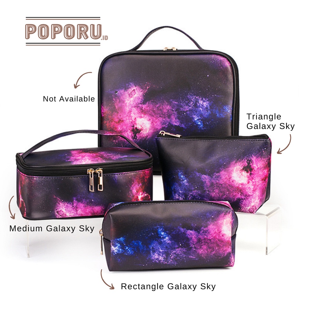 POPORU GALAXY SKY black pouch 3 types - cosmetics bag organizer for make up - tas tempat kosmetik