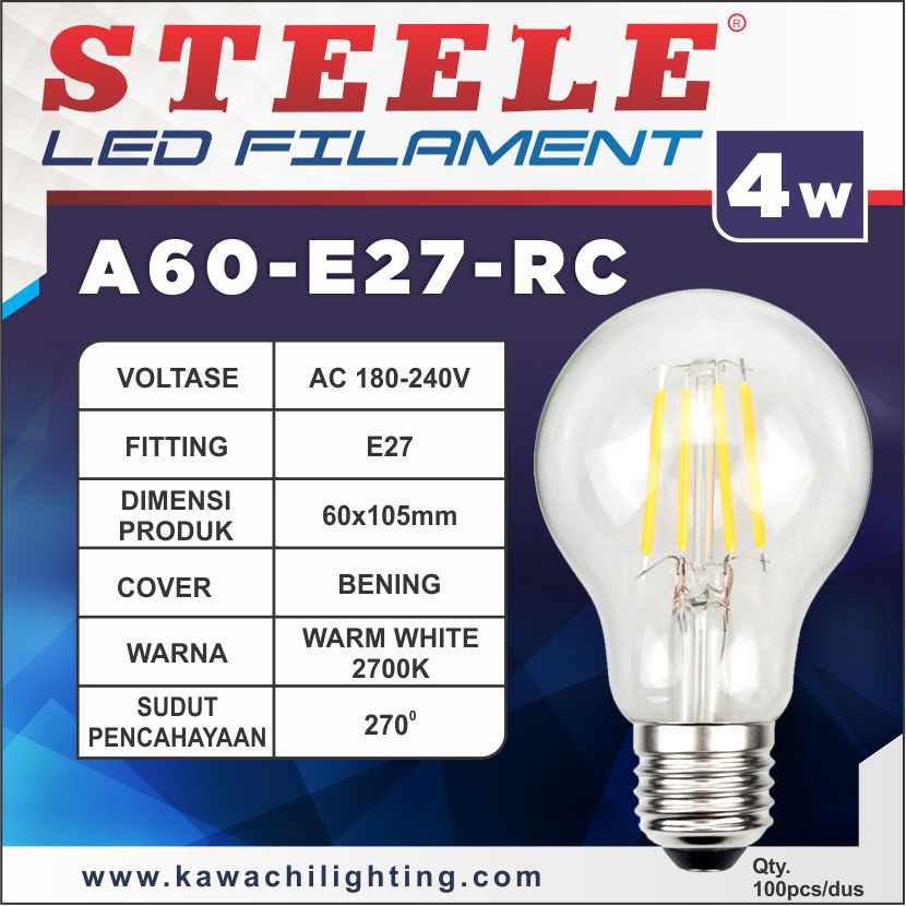 Led Filament Bulb 4WATT A60-E27-RC STEELE