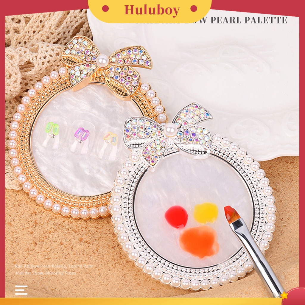 Huluboy Huluboy♡ Palet Stand Display Kutek Gel Desain Pita Hias Mutiara Imitasi Untuk Salon