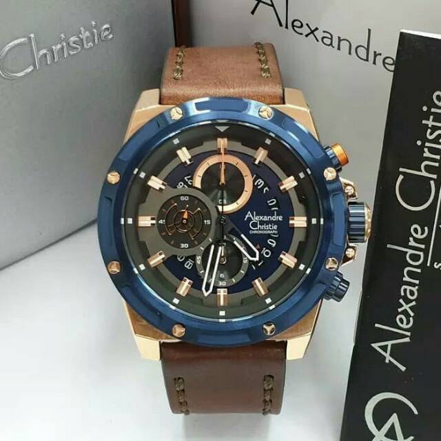 JAM TANGAN PRIA ALEXANDRE CHRISTIE AC6506 ROSEGOLD BLUE ORIGINAL