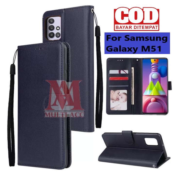 Leather Flip Cover SAMSUNG GALAXY M51- Wallet Case Kulit - Casing Dompet Case Walle
