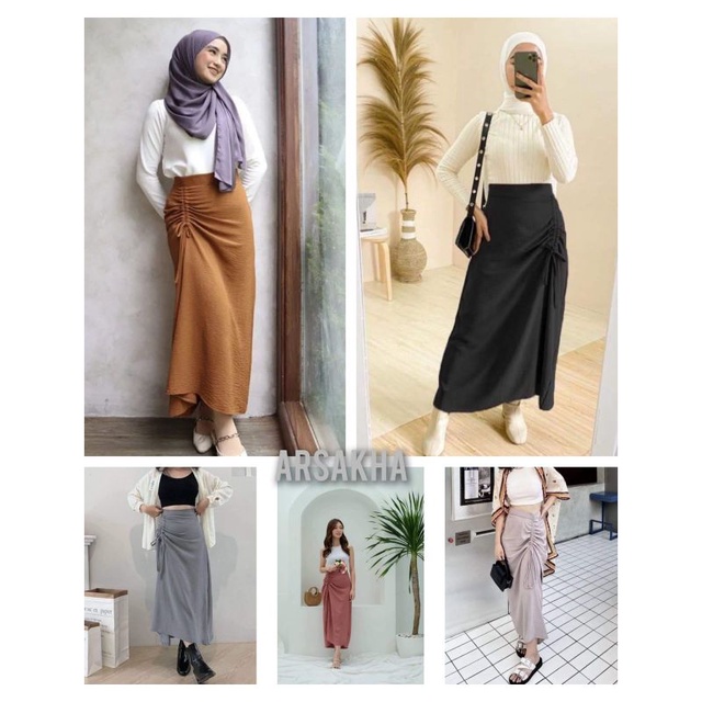 tamara skirt | rok serut cringkel airflow casual korean look - midi maxy skirt - rok wanita