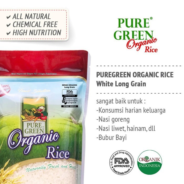 Beras Organik Pure Green White Long Grain (4.5kg)