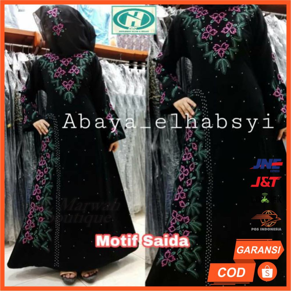 Gamis Arab Bordir GAMIS HITAM eLMarwah AA16 free pasmina