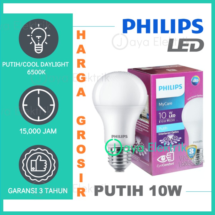  Lampu  Philips LED  10 Watt Putih Cool Daylight 6500K 10W 