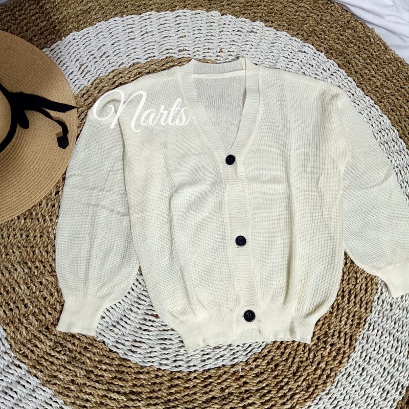 Olivia Cardy Crop / Eireen Crop Cardy / Cardigan Rajut Olivia / Cardi Balon REAL PICT By NARTS !!!-Broken White