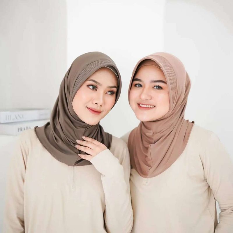 AURAKU HIJAB - Kerudung Sporty Bergo Hamidah Instan All Size Ukuran Menutup Dada pet Antem Bahan Jersey Premium Cocok untuk Sekolah Olahraga Volly Futsal Senam dan Sehari-hari