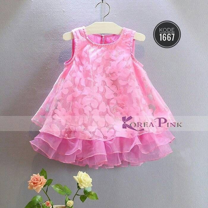 DRESS IMPORT KOREA PINK LACE PINK