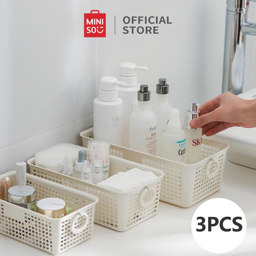 MINISO KERANJANG PENYIMPANAN 3 POTONG KOTAK SERBAGUNA TEMPAT KAIN HANDUK RAK MULTIFUNGSI STORAGE BOX