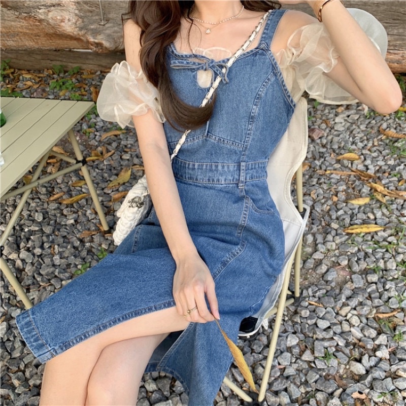 DRESS JEANS IMPORT PANJANG TERUSAN KOREAN WANITA DENIM MX538