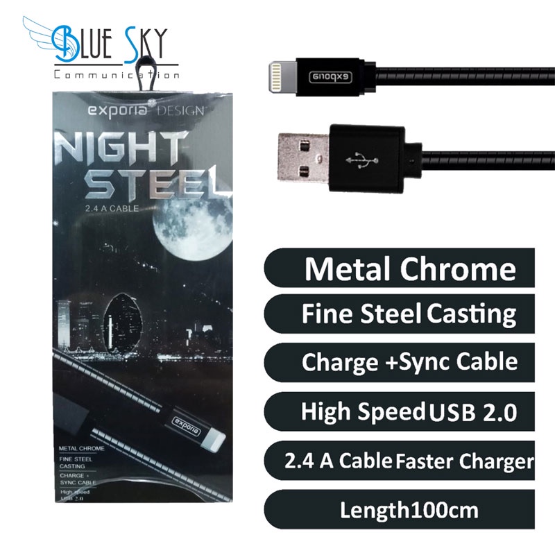 KABEL USB EXPORIA NIGHT STEEL IPHONE 5 6 7 METAL 2.4A 1M