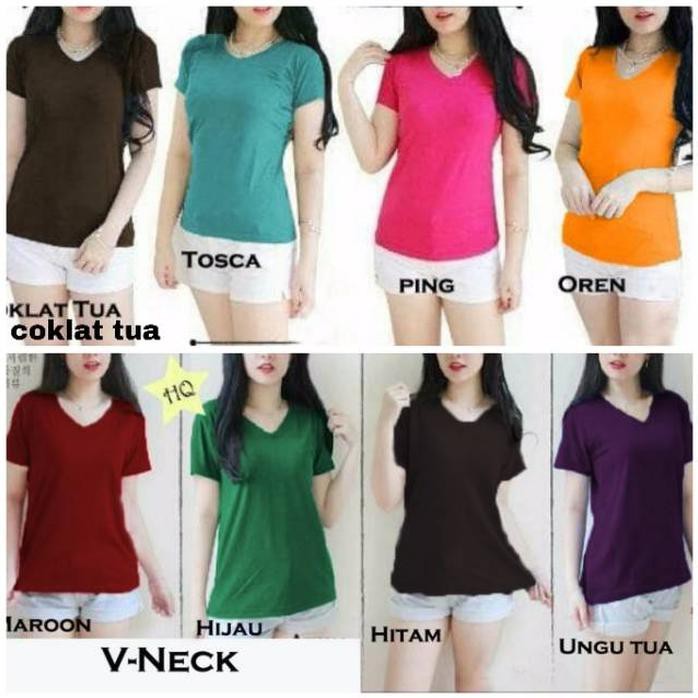 Kaos Wanita - Baju Kaos Polos - Kaos V Neck - Baju Atasan Wanita Best Quality