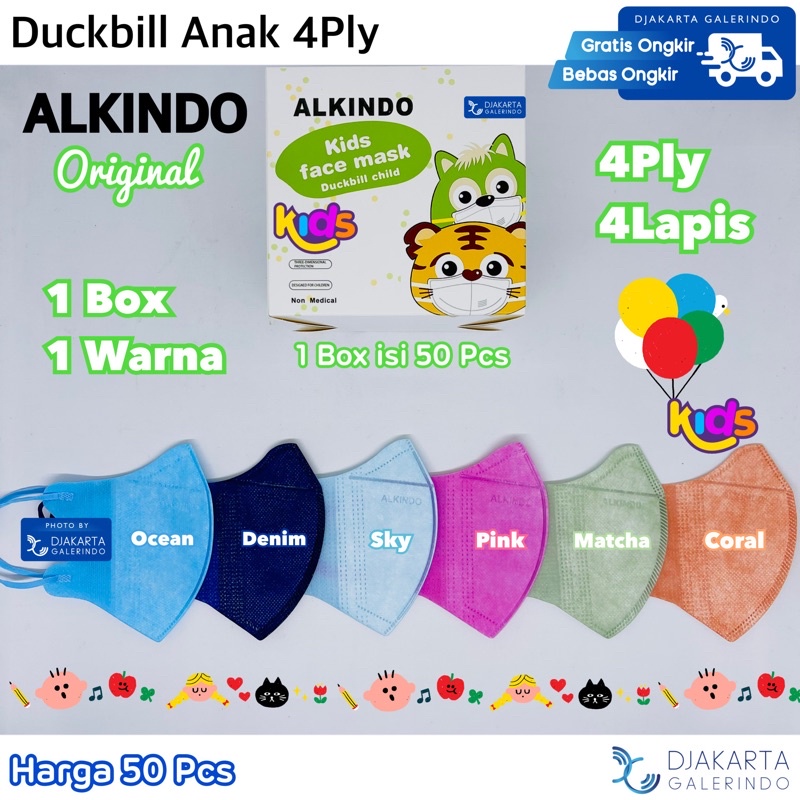 Masker Duckbill Anak 4Ply Alkindo isi 50Pcs