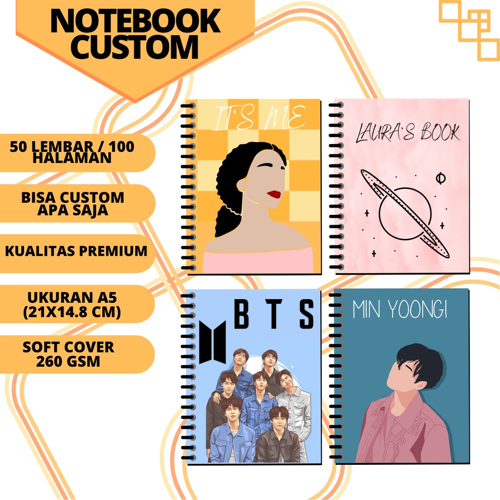 Jual Notes custom A5 / Notebook Spiral A5 - Cover Depan / Isi 50 lembar