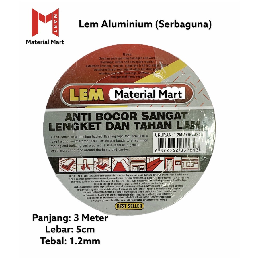 Lakban Serbaguna Anti Bocor | Lem Aluminium Perekat Talang Anti Panas | Material Mart