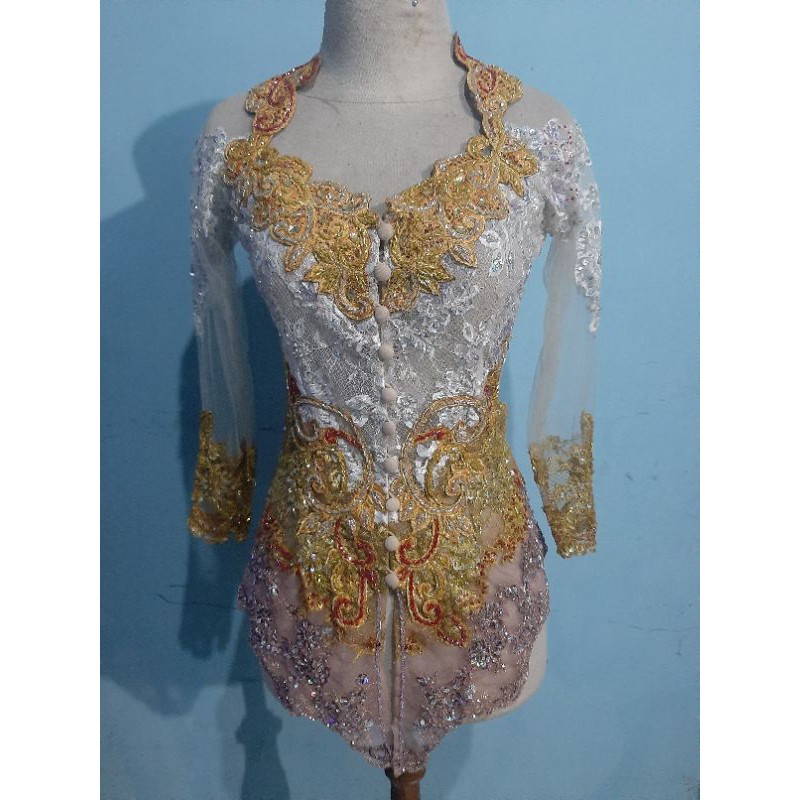 Kebaya brokat putih kombinasi gold full payet jepang MGB lengan 3/4
